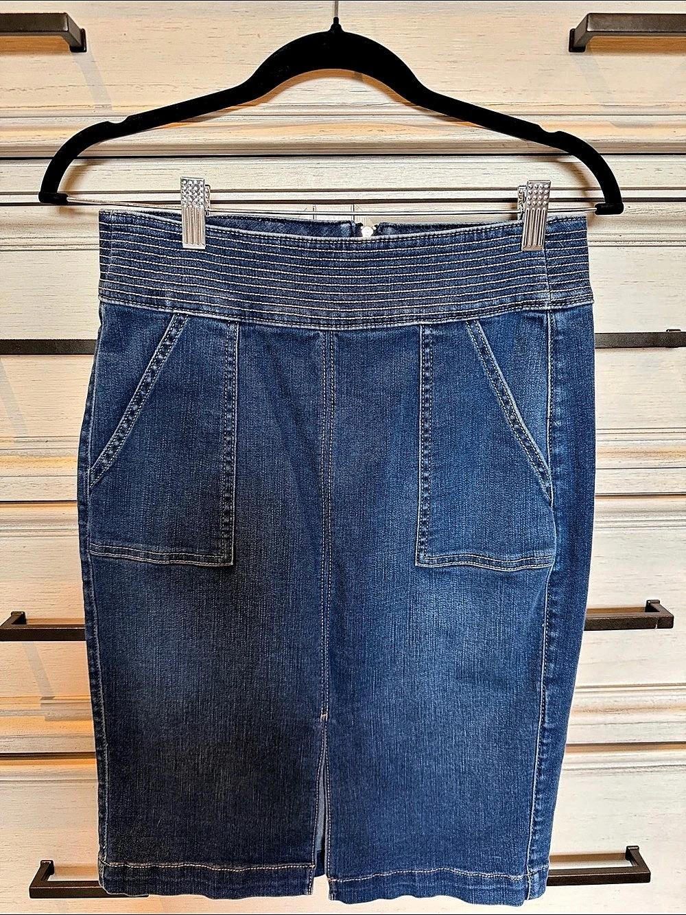 Denim Midi Skirt in Blue Like New